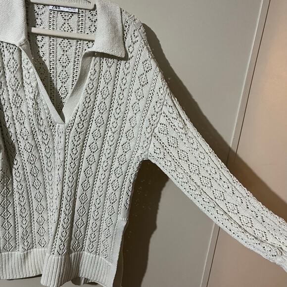 Zara Women’s Open Knit Pullover M/L White Long Sleeve Beach Layering Bohemian - Picture 4 of 10